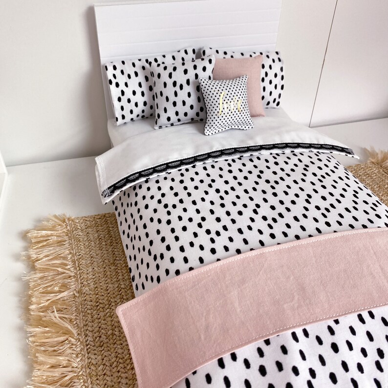 Black white spot bedding barbie sized bedding 16 scale Etsy