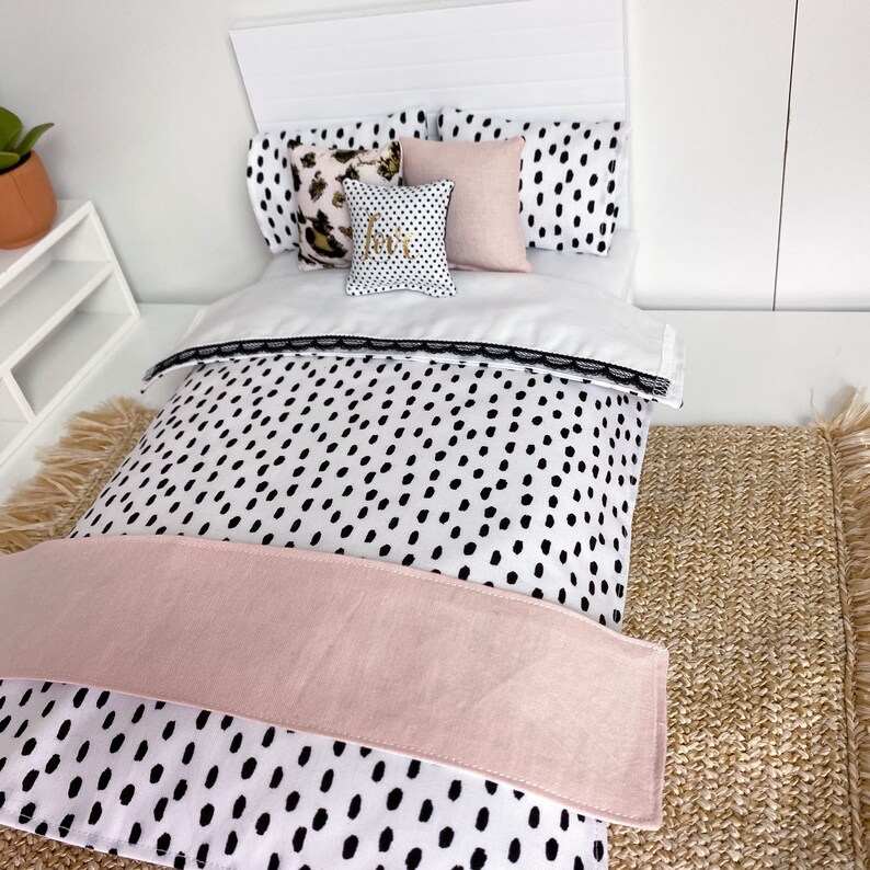 Black white spot bedding barbie sized bedding 16 scale Etsy