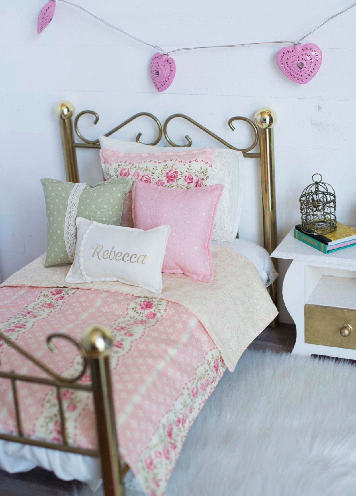 Shabby Chic 18 Doll Bedding Rose Blanket Pillow Dusty Inch