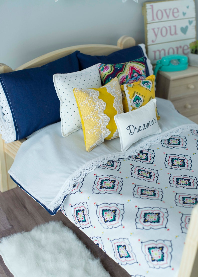 Navy Blue And Mustard Bedding Set 18 Doll Red Girls Gift
