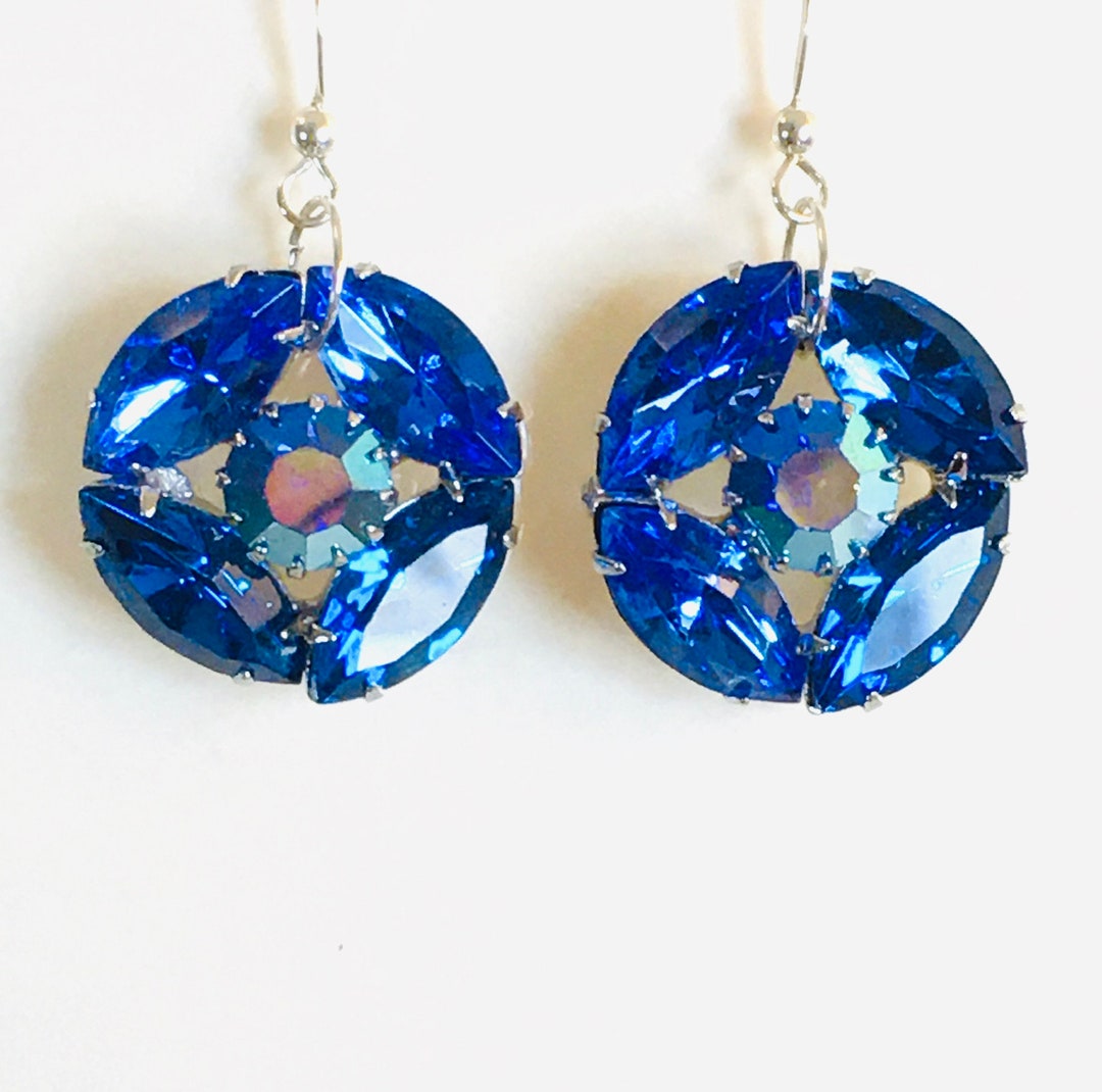アクセサリー Petit Wave PAIR Pierced Earrings Stunning Vintage Prong Set Blue Glass Stone Pierced Earrings