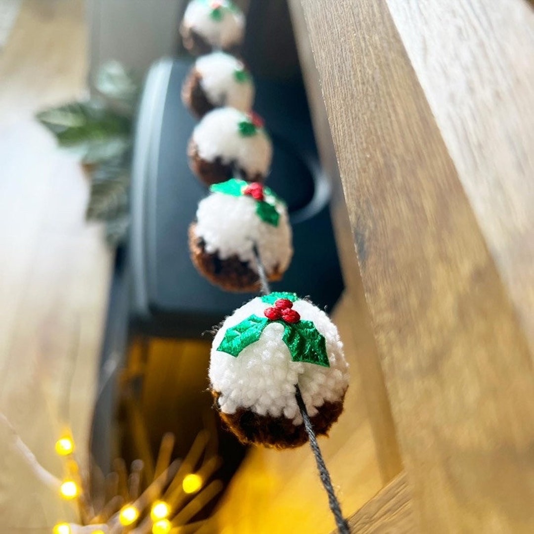 Christmas Pudding Garland Christmas Decoration Handmade Pom Pom Garland