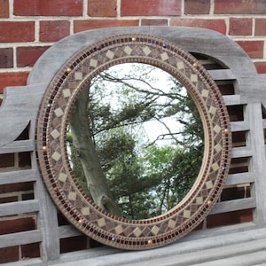 Brown Mosaic Round Mirror