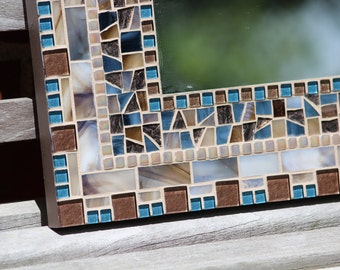 Mosaic Wall Mirror - Brown, blue and taupe