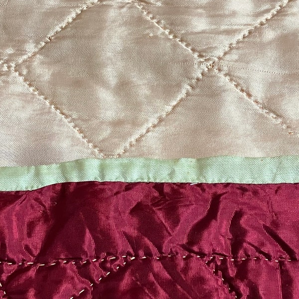 VTG Hand Stitched, Monotone Magenta & Pink Satin Quilt- Hand Stitched Butterflies-Needs Attention, Quilting Restoration Project, Circa 1960s