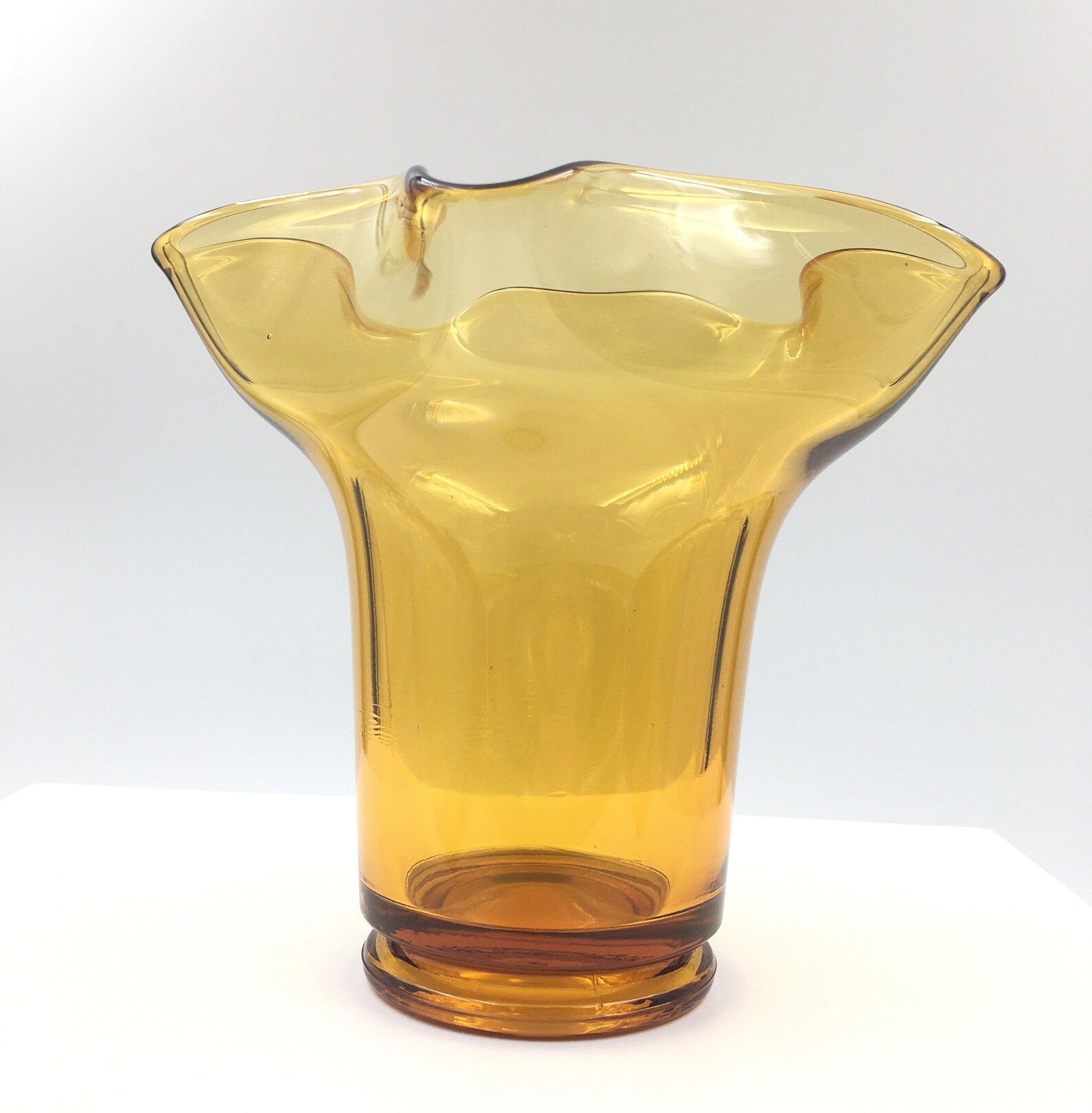 Vintage MCM Amber Glass Vase Star Shaped Opening Excellent Etsy