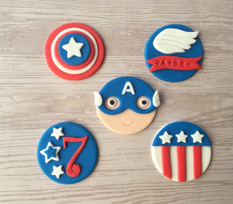 12 Captain America Fondant Cupcake Toppers Age/Name Etsy
