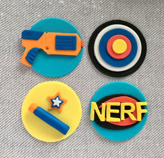 12 Nerf themed fondant cupcake toppers Target Bullet Nerf Etsy
