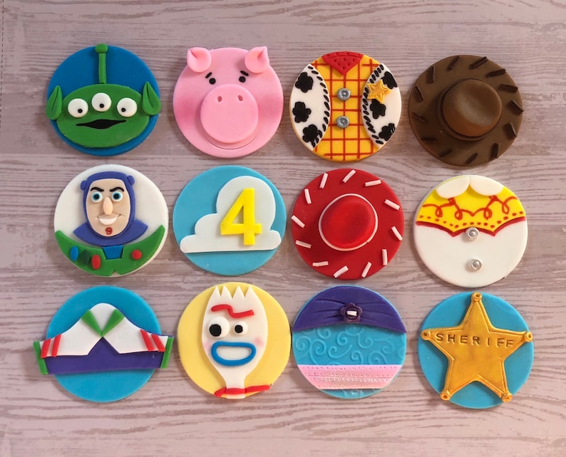 Toy Story themed fondant cupcake toppers Woody Forky Buzz image 0