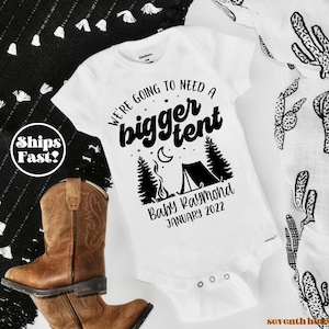 Camping Baby Announcement Onesie: Need a Bigger Tent, Personalized Onesie