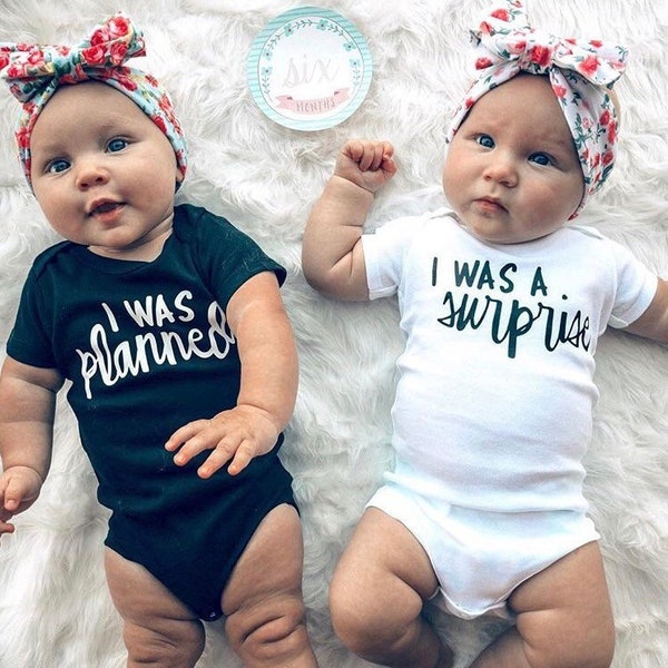 I was planned, I was a surpise, Matching Baby Bodysuits, IVF Baby Shower Gift, New Twin baby Gifts, Twin matching, brother, sister