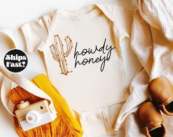 Howdy Honey Baby Bodysuit: Cream Western Cactus Clothes