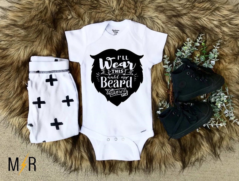 Funny Onesie\u00ae Newborn Baby Onesie\u00ae I/'ll wear this until my beard grows Baby Shower gift Bearded Dad baby girl baby boy Custom onesie\u00ae