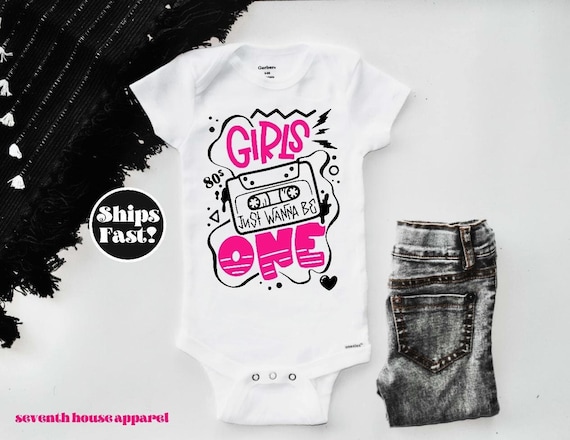 80s First Birthday Girl Gerber Onesie® - Retro Cassette Tape