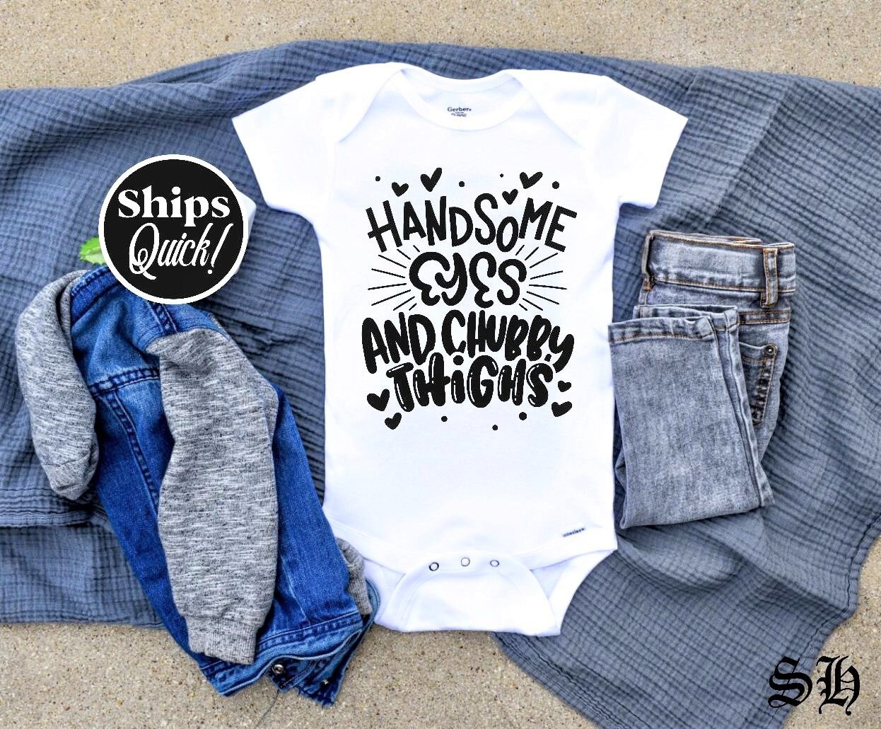 Handsome eyes and Chubby thighs Baby Onesie® Funny Onesie