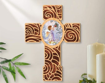 Wall Cross | Red Robin Girl Angel Inspirational Wooden Modern Cross |  Art by Dona Gelsinger 88285-DG