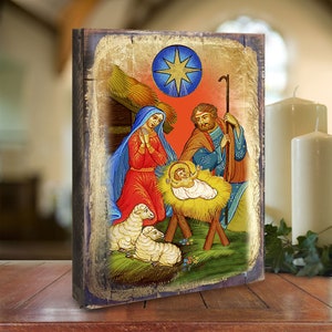 The Holy Family - Nativity - Christian Art - Religious Wall Art - Religious Family - Reclaimed Wood Gold-Plated - Handcrafted 85019 USA-made