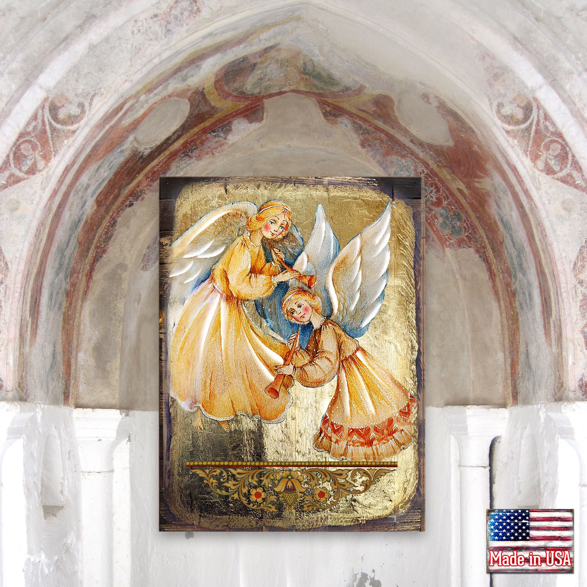 Angels Wall Art Angels Watching Over You Wall Art Reclaimed Wood Gold Plated Godmother Gift