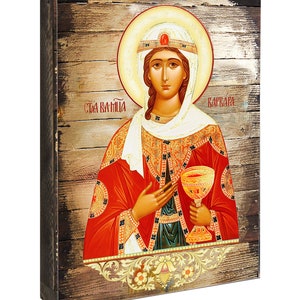 Saint Barbara Christian Art Religious Wall Decor Reclaimed Wood Handcrafted Gold Plated Religious Housewarming Gift 85038 image 3