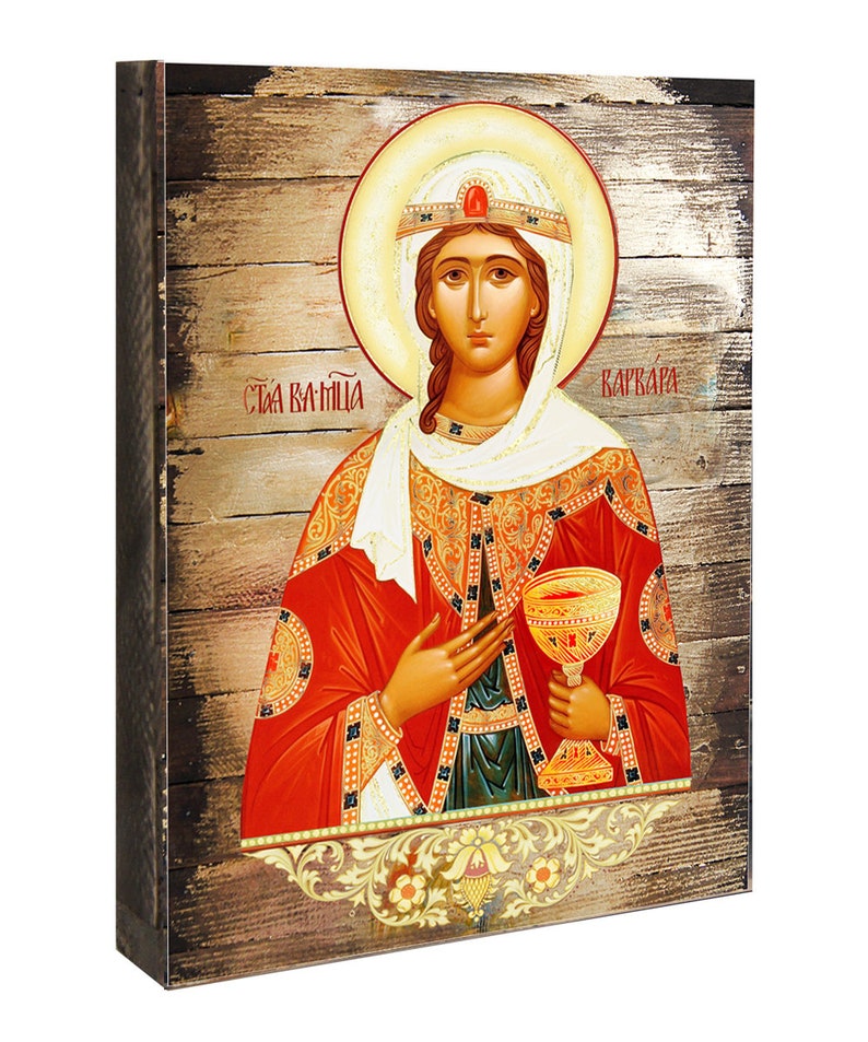 Saint Barbara Christian Art Religious Wall Decor Reclaimed Wood Handcrafted Gold Plated Religious Housewarming Gift 85038 image 3