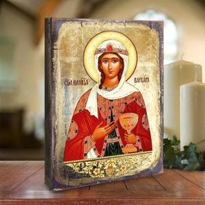 Saint Barbara Christian Art Religious Wall Decor Reclaimed Wood Handcrafted Gold Plated Religious Housewarming Gift 85038 image 1