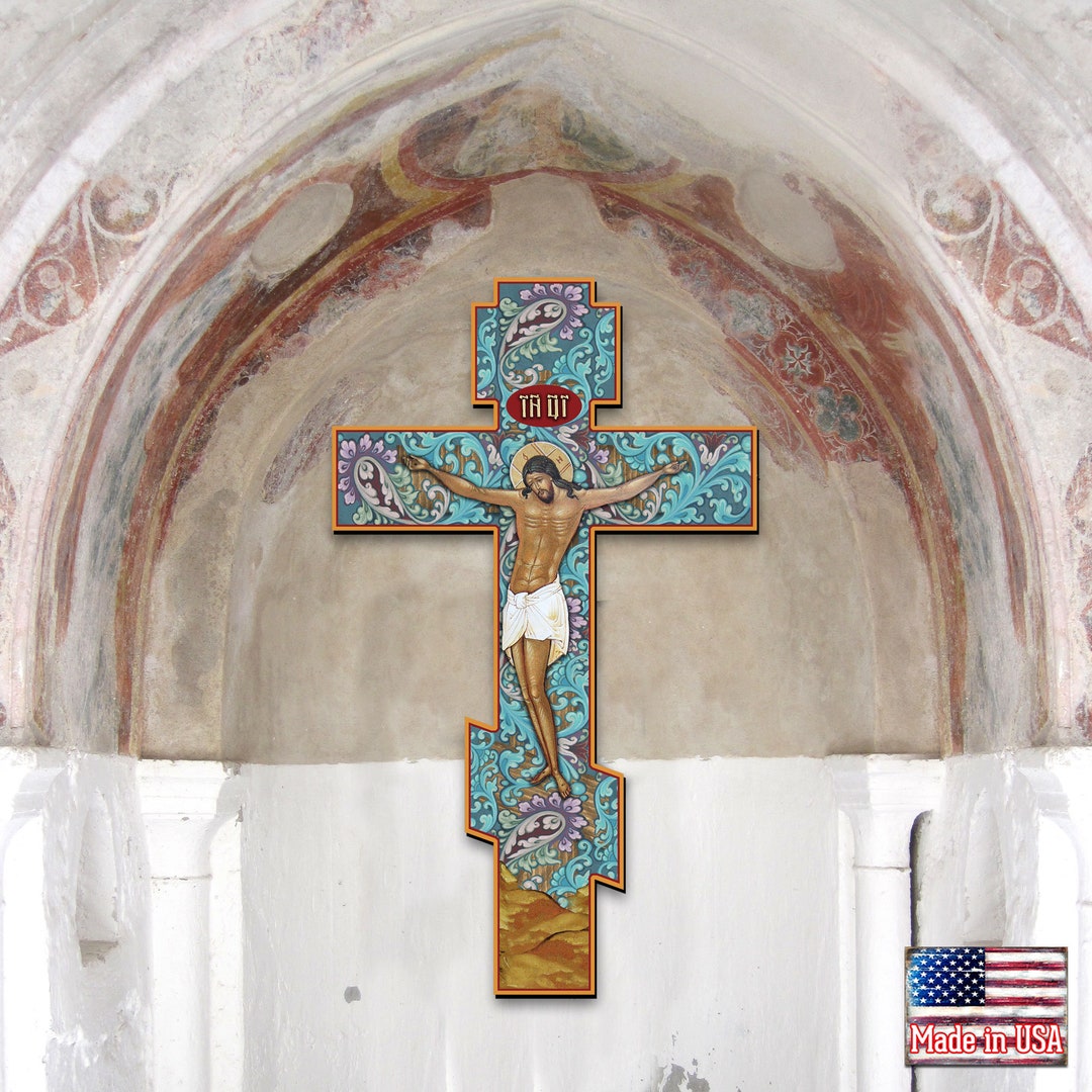 Large Orthodox Wall Cross Jesus Icon Goldplated Wall Cross Wood Wall