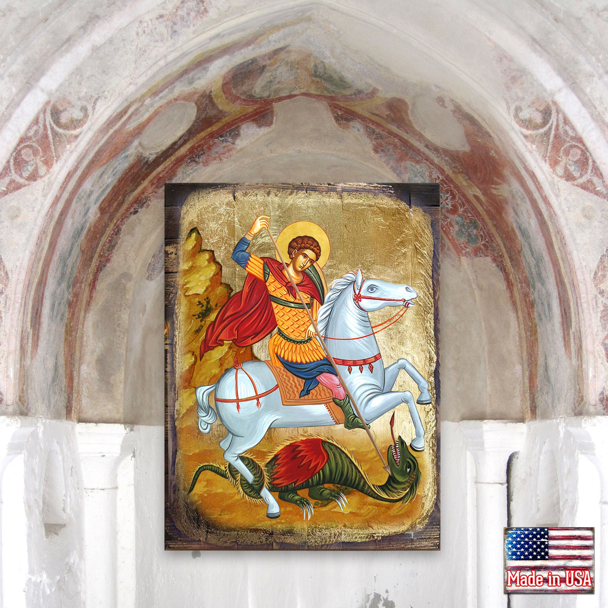 Saint George Icon - Christian Wall Art - Reclaimed Wood Gold-plated ...