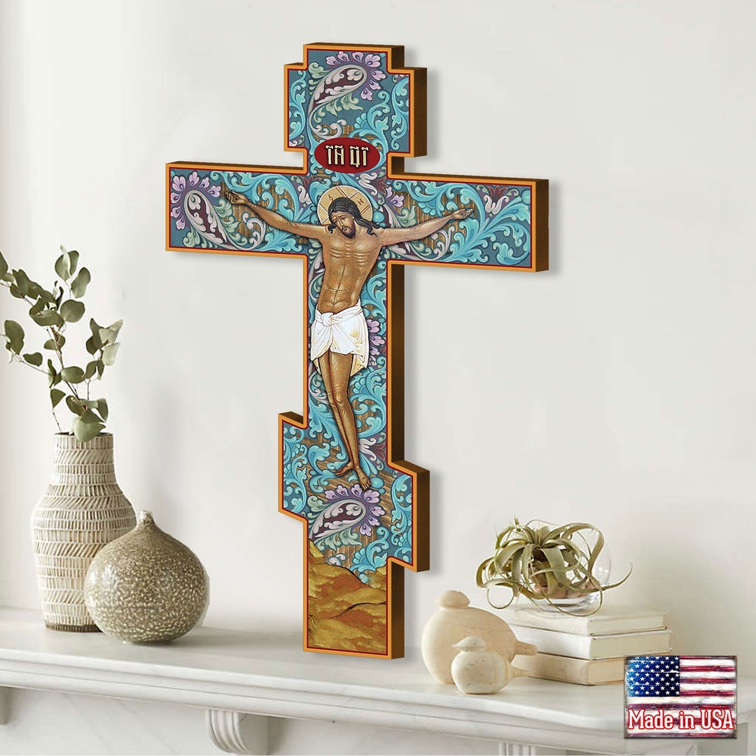 Orthodox Wall Cross Jesus Icon Goldplated Large Wall Cross Etsy
