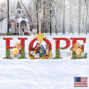 OUTDOOR Wooden Decor - HOPE Nativity Free-Standing Yard Decoration - Christmas Garden Sign - Housewarming Gift - Religious Home Design