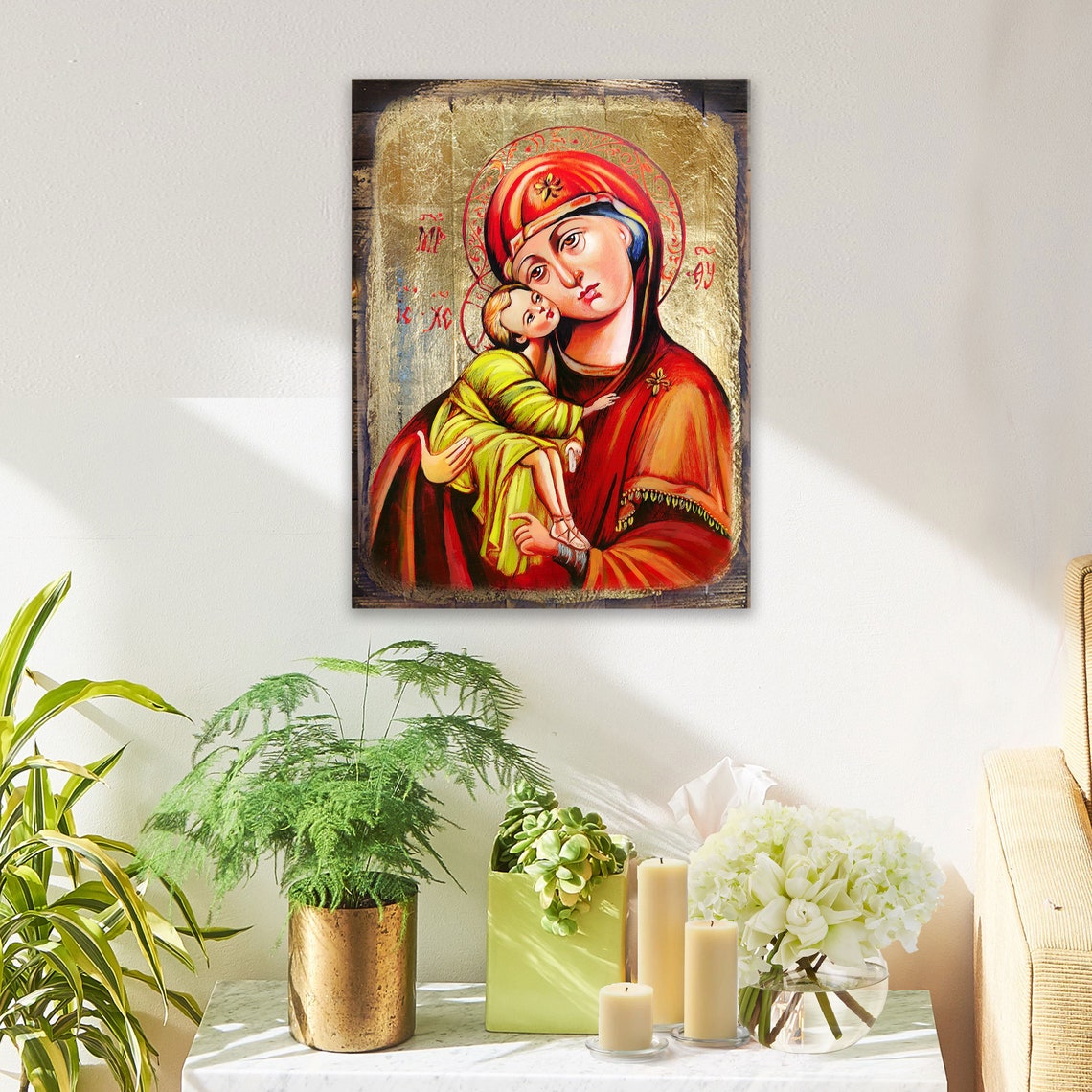 Virgin Mary Icon Reclaimed Wood Icon Art Holy Lady of | Etsy