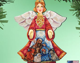 Handcrafted Wooden Nativity Angel Christmas Tree Decoration - 8152722  Made in USA  Holiday Tree Decor