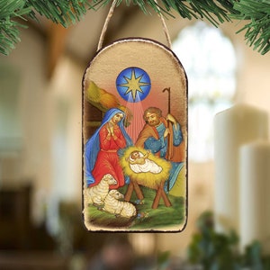 Orthodox Icon of the Blessed Virgin Mary Life-Giving  Wooden Ornament - Wall Hanging Plaque 87019 Gold-Plated 4.75&quot;Inch