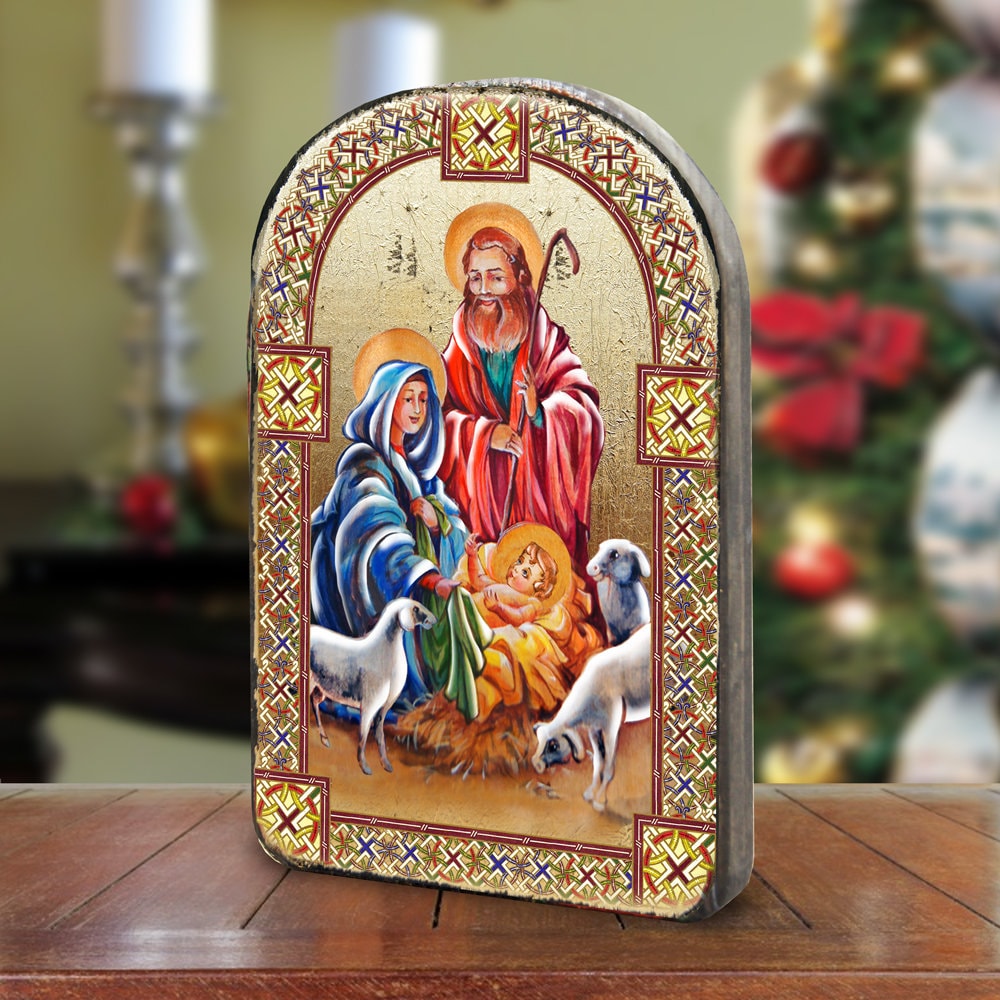 Nativity Scene Nativity Icon Wall Art Gold Plated Distressed Etsy