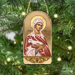 Saint Agnes Orthodox Icon 4.75&quot;h Museum Wooden Ornament - Handcrafted Religious Art - Wall Hanging Plaque - Inspirational Decor 87025