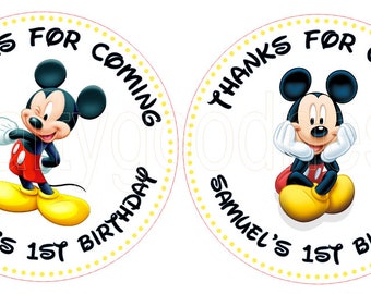 mickey mouse birthday party stickers printed personalized