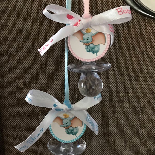 Dumbo Baby Shower Pacifier Favors, Set of 12, Clear Baby Shower Favors, Baby Pacifier Necklaces "Don't say Baby" or "Don't cross legs" game.