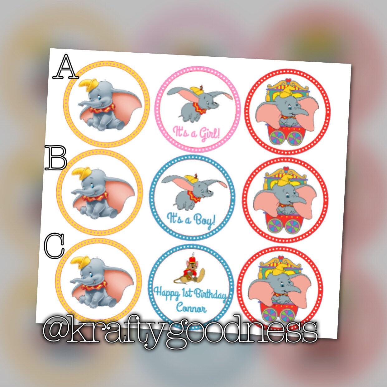 Dumbo birthday cupcake toppers customizable set of 12 Dumbo Etsy