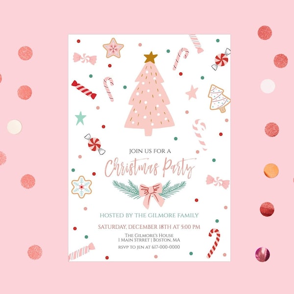 Pink Christmas Party Invitation Christmas Invitation Instant Download Printable Editable Template