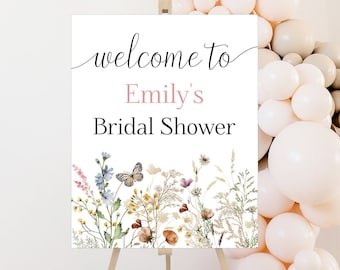 Wildflowers Bridal Shower Welcome Sign, Pink Wedding Shower Welcome Sign Instant Download Template  Template 822