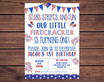 4th of july birthday invitations red white and blue 3rd etsy