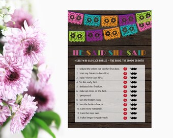 He Said She Said Game Fiesta Bridal Shower He Said She Said Fiesta Bridal Shower Game Instant Download Printable