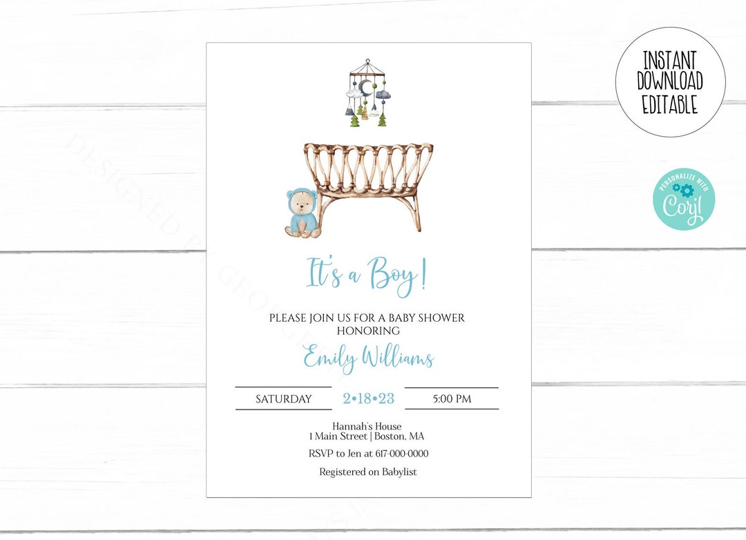 Editable Boho Baby Shower Invitation Boy, It's a Boy Invitation