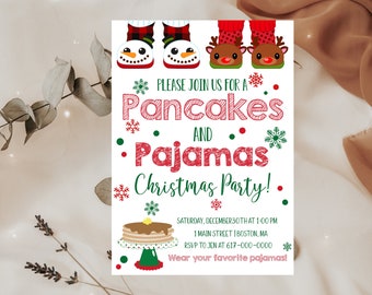 Christmas Pancakes and Pajamas Party Invitation Red and Green Holiday Party Invitation Instant Download Printable Editable