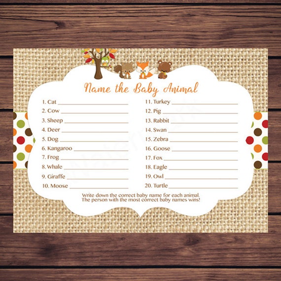 Animal Name Game, Baby Shower Game, Woodland Animals Who's My Mommy Game,  Fall Woodland, Forest Friends Instant Download Printable223 by Designed by  Georgette | Catch My Party