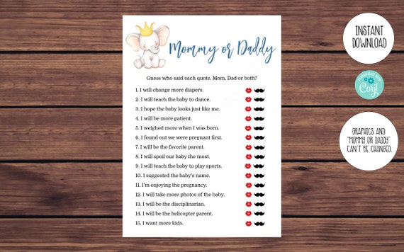 Editable Mommy or Daddy Baby Shower Game, Elephant Prince Baby Shower Game, Printable Editable Instant Download 500 Il_570xn