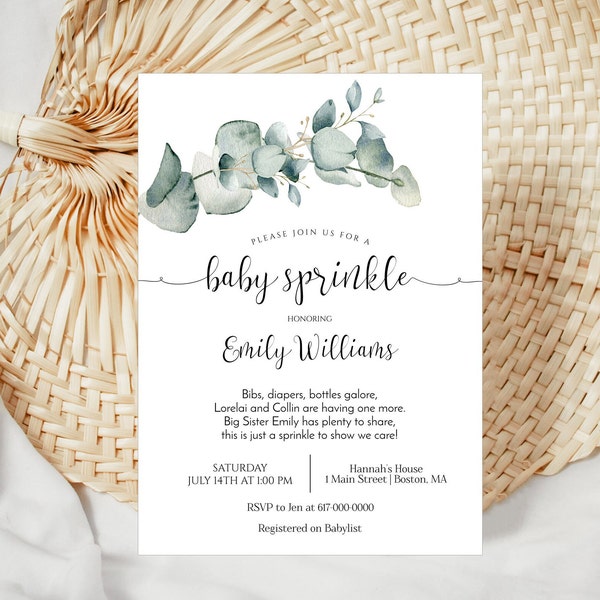Editable Greenery Baby Sprinkle Invitation Greenery Sprinkle Invitation Gender Neutral Baby Shower 853