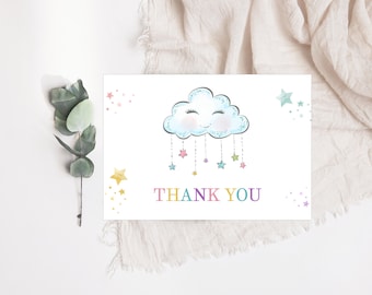 Rainbow Cloud Thank You Card Editable Blue Thank You Card Instant Download 808