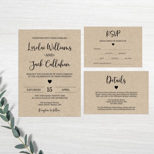 Editable Kraft Wedding Invitation Set Rustic Wedding Invitation 505 Instant Download image 1