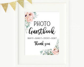 Photo Guest Book Sign Pink Floral Photo Guestbook Sign Printable Not Editable Instant Download 511