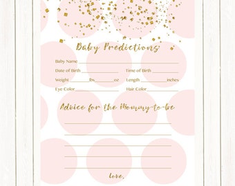 Pink and Gold Baby Predictions and Advice Card Baby Predictions Card Advice for Mommy to be    203 Printable NOT EDITABLE